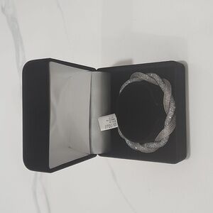 2 Tone Silver & Black Mesh Twist with Cubic Zirconia Bracelet - Never Used / NEW